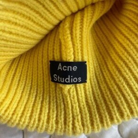 Acne Yellow Ribbed Knit Beanie - Picture 3 of 4
